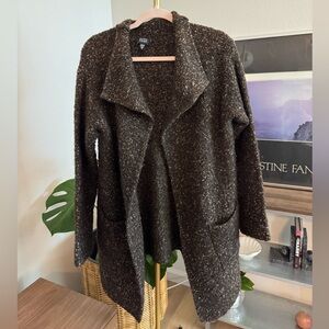 Eileen Fisher Dark Brown Bouclé Open Cardigan